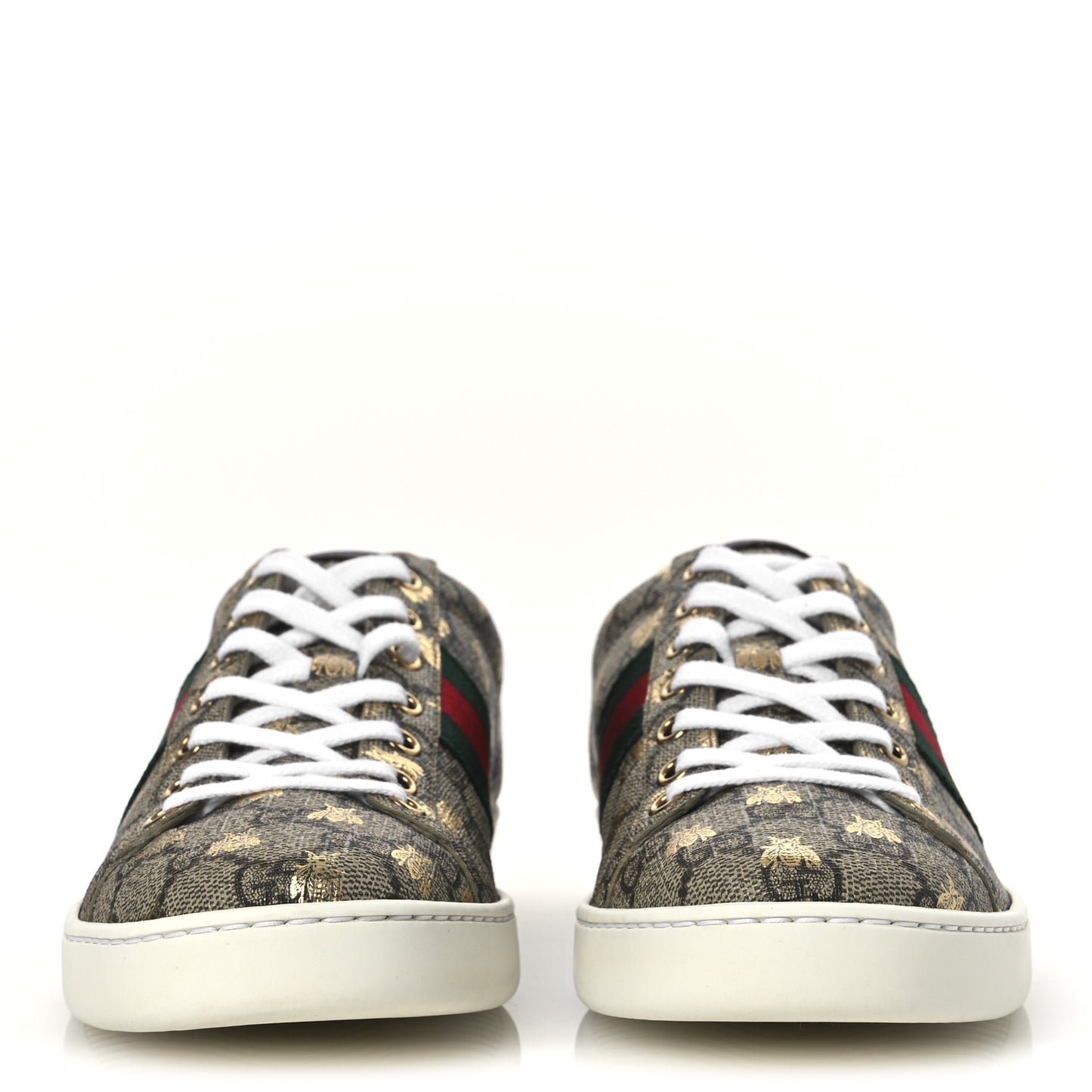 GG Supreme Monogram Bees Ayers Web Womens Ace Sneakers 38.5 Beige Oro Green Red