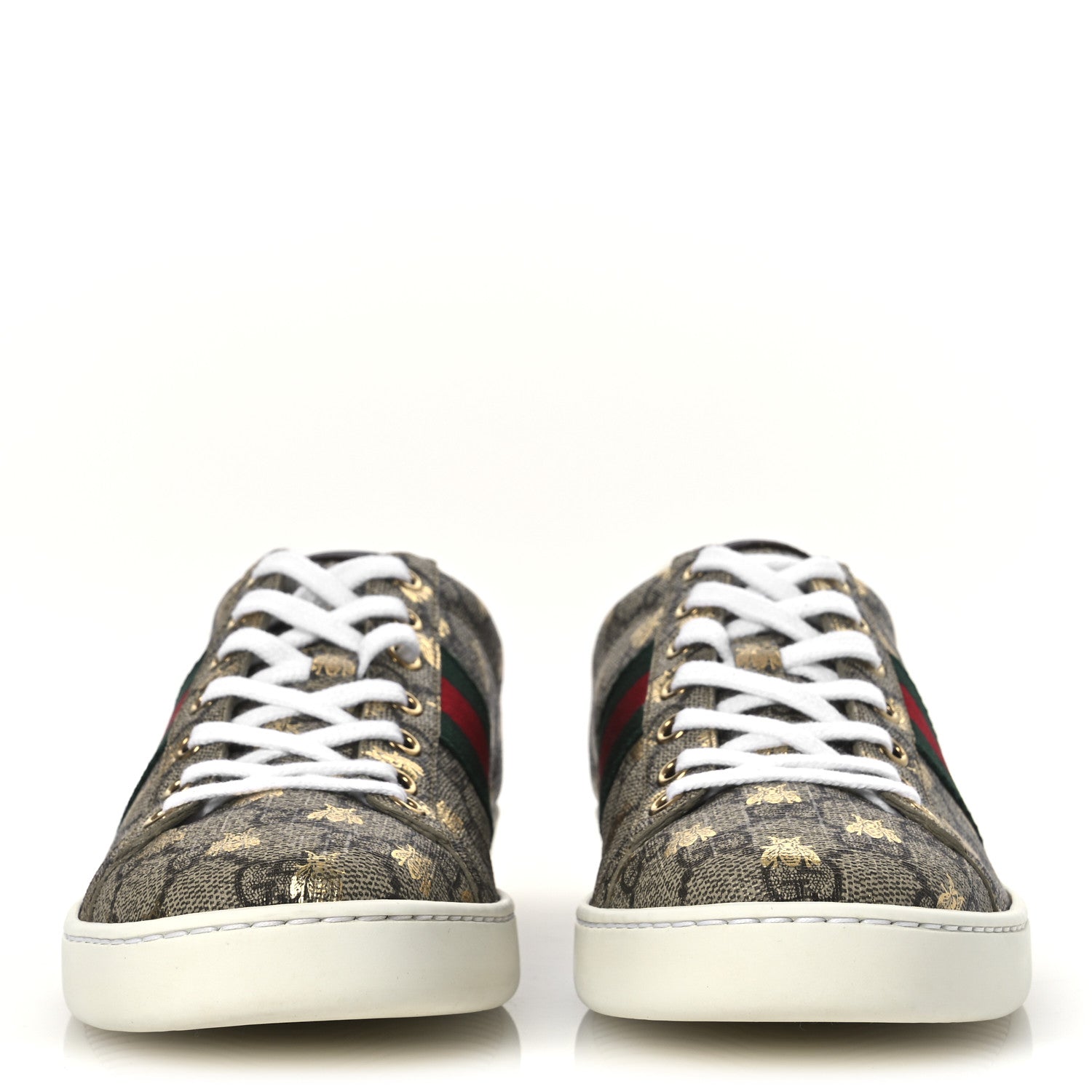 Gucci GG Supreme Monogram Bees Ayers Web Womens Ace Sneakers 38.5 Beige Oro Green Red 3 of 13