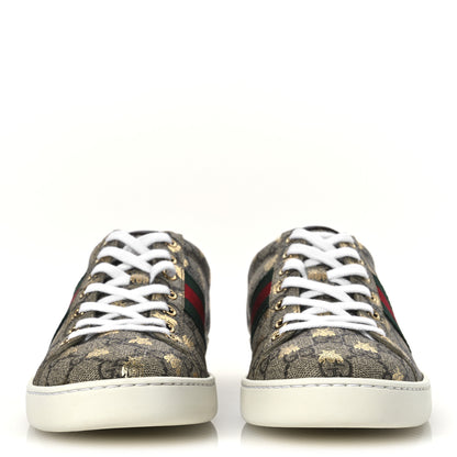 Gucci GG Supreme Monogram Bees Ayers Web Womens Ace Sneakers 38.5 Beige Oro Green Red 3 of 13