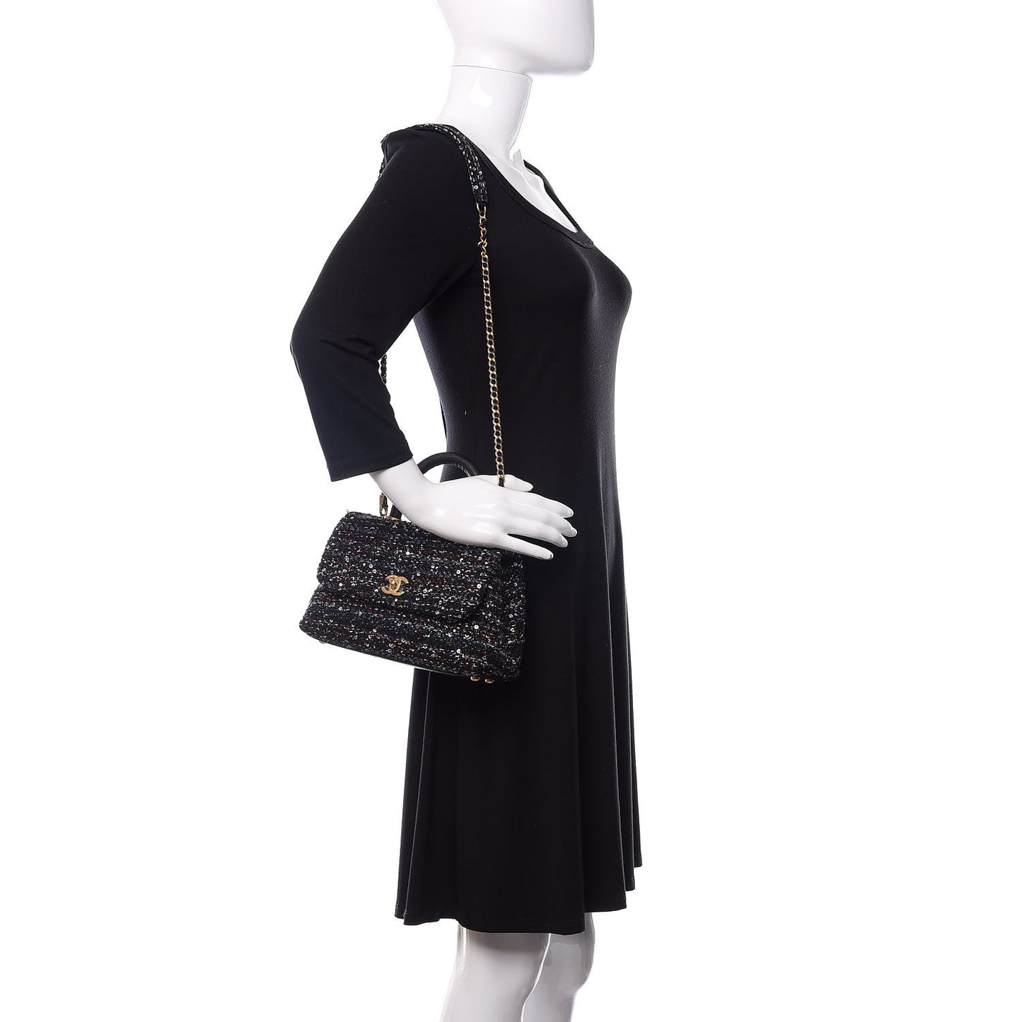Tweed Sequin Mini Coco Handle Flap Black