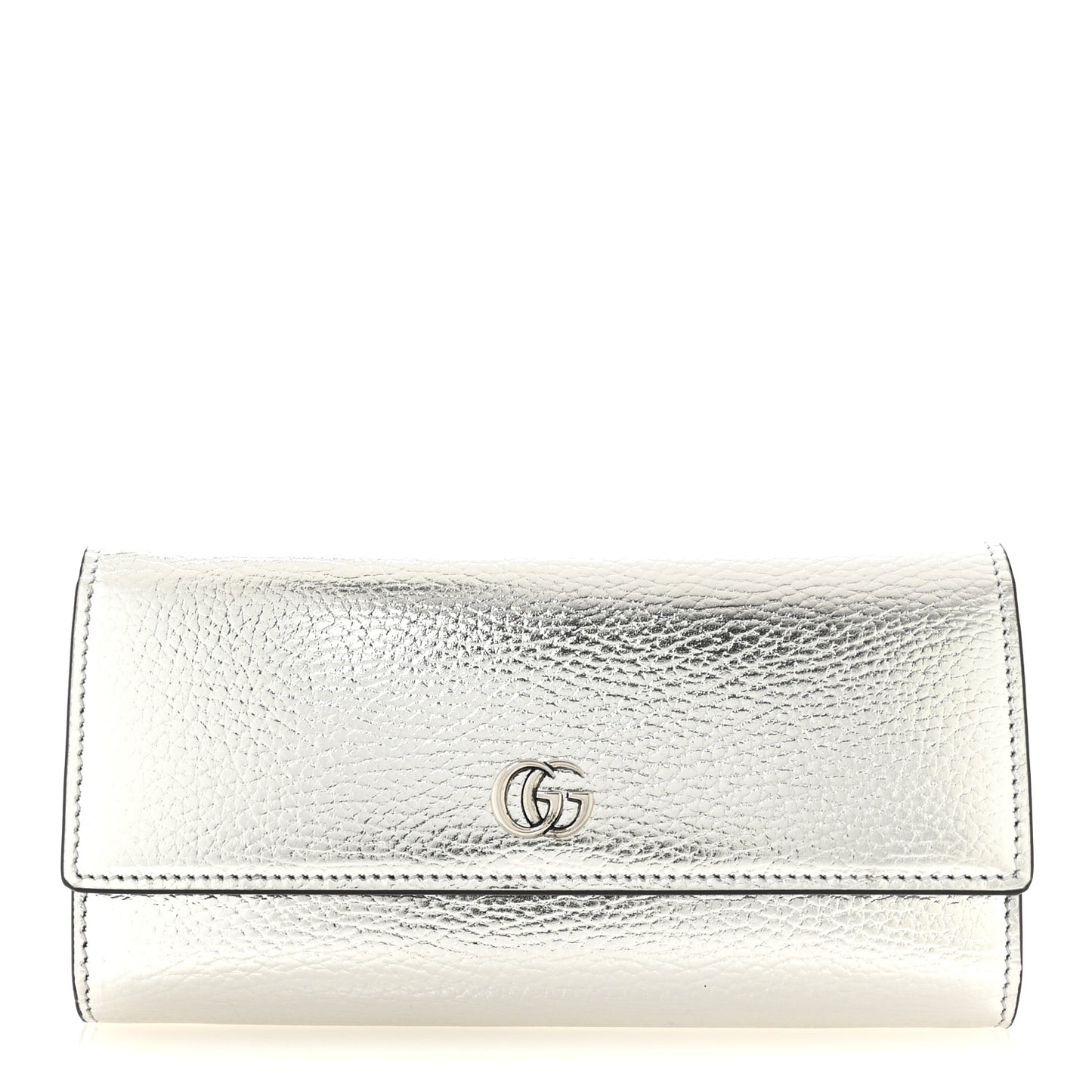 Metallic Dollar Calfskin GG Marmont Continental Wallet Silver