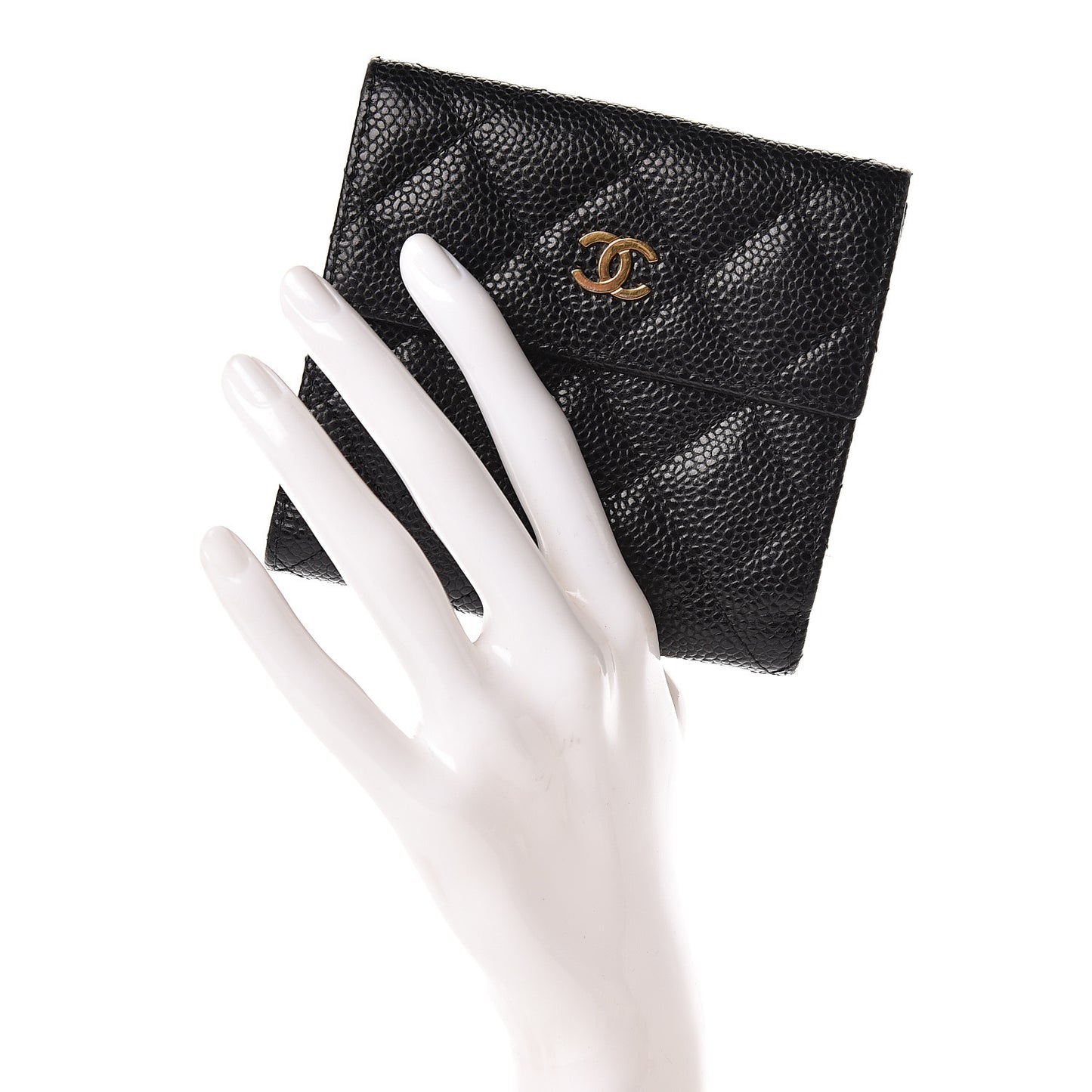 Caviar Quilted Compact French Flap Wallet Black