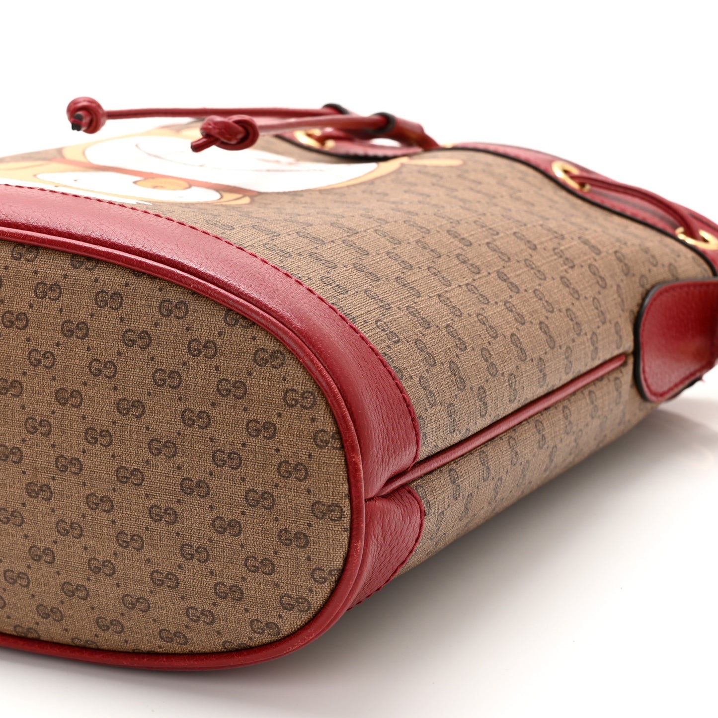 X DORAEMON Vintage GG Supreme Monogram Small Bucket Bag Beige Cherry Red