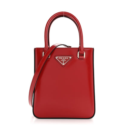 Prada Spazzolato Triangle Small Double Handle Crossbody Tote Scarlatto 1 of 11
