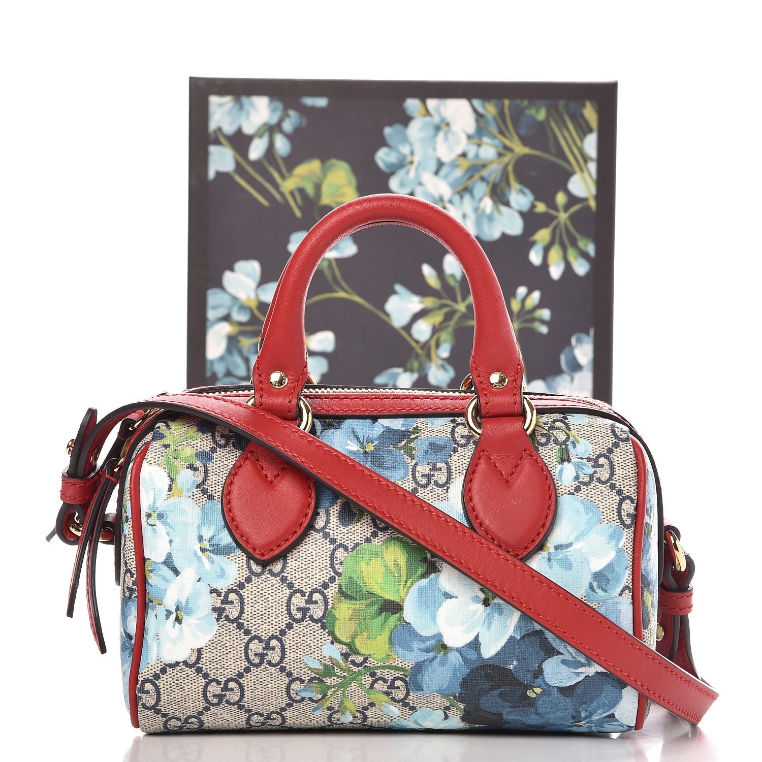 Gucci GG Supreme Monogram Blooms Mini Boston Navy Blue Hibiscus 9 of 9