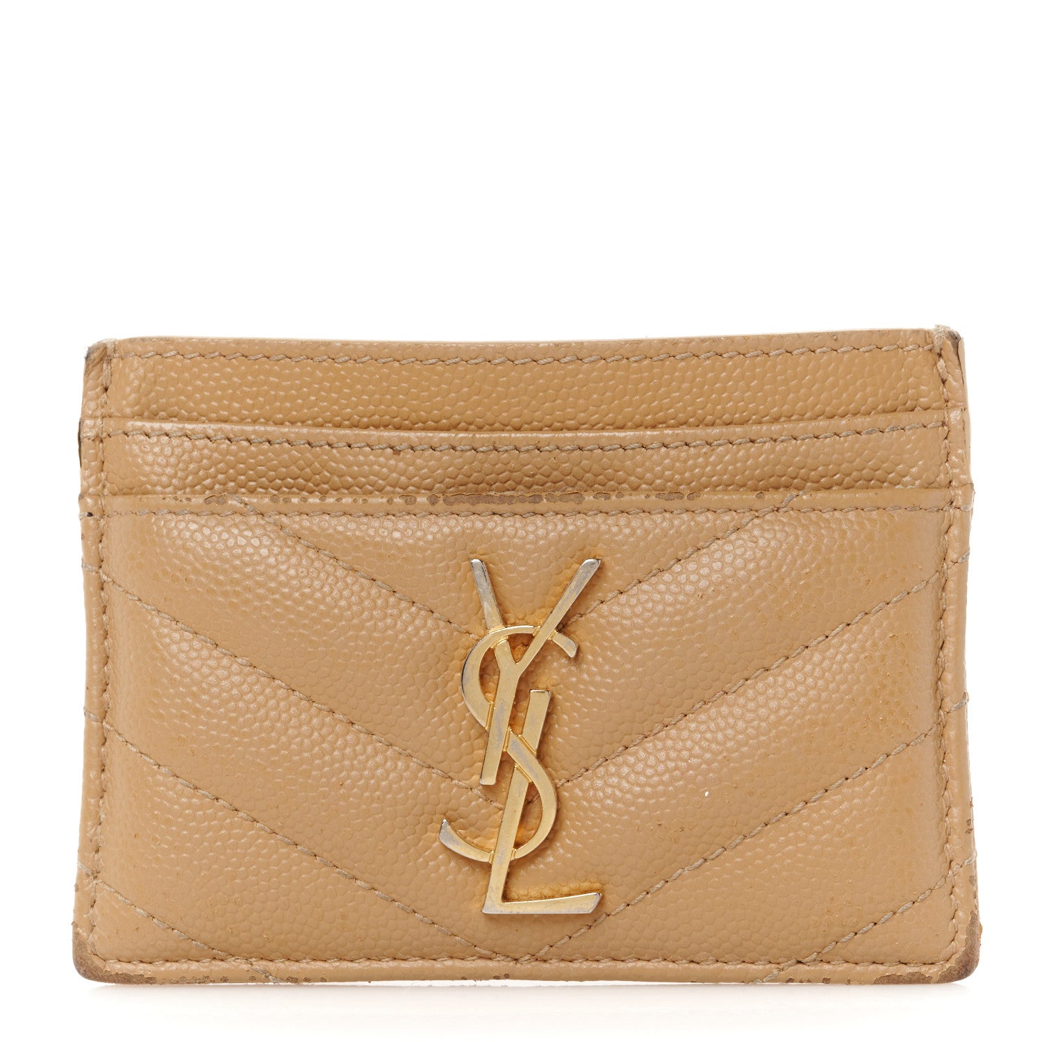 Saint Laurent Grain De Poudre Matelasse Chevron Monogram Credit Card Case Cork 1 of 10