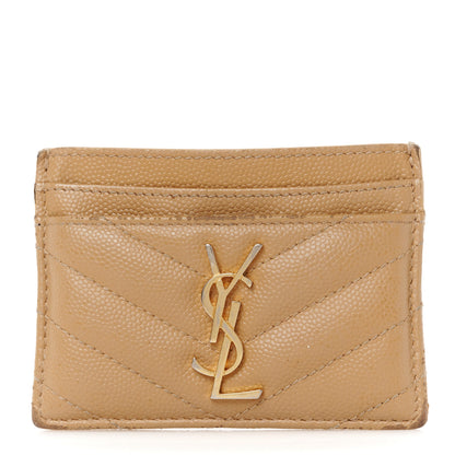 Saint Laurent Grain De Poudre Matelasse Chevron Monogram Credit Card Case Cork 1 of 10