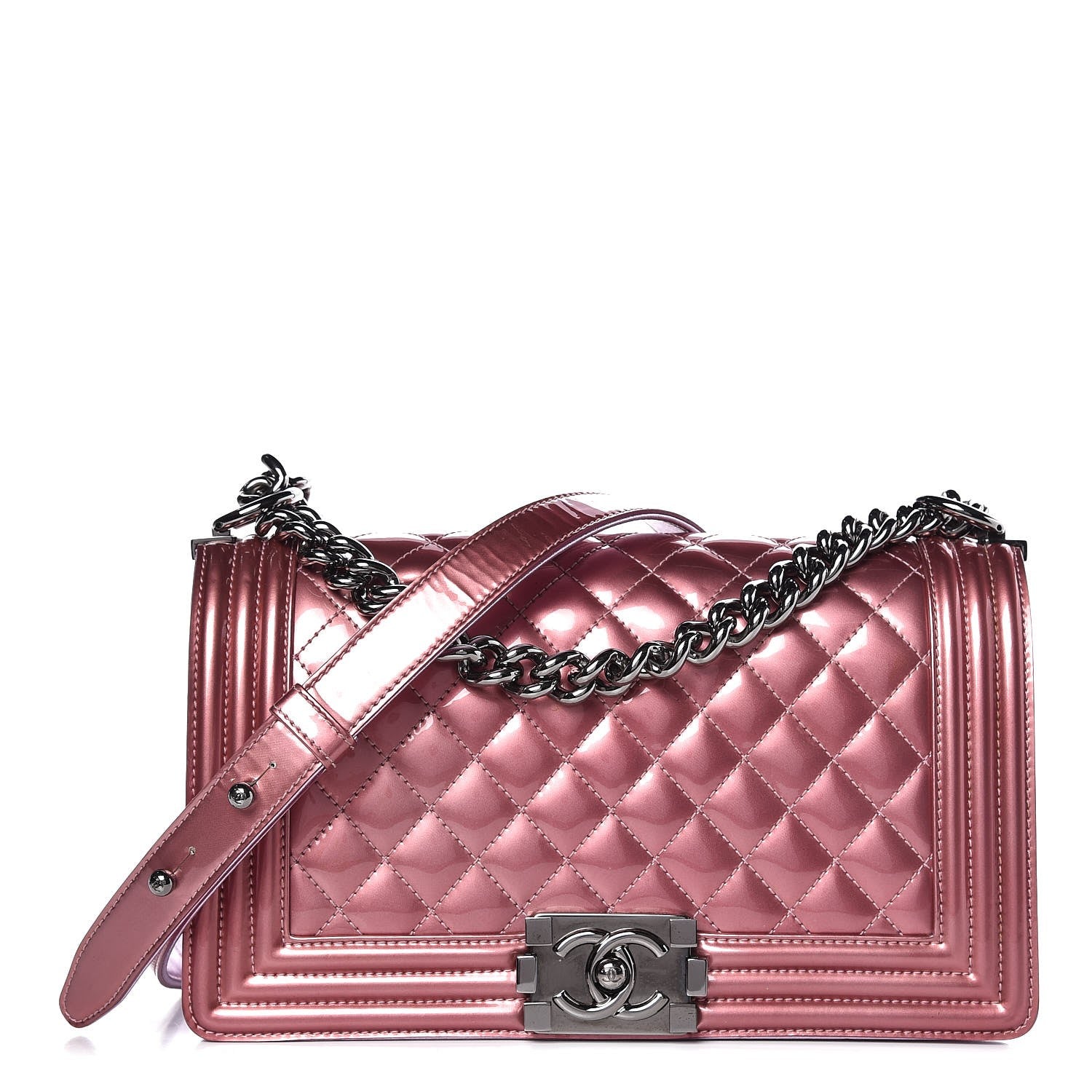 Chanel Metallic Patent Calfskin Quilted Medium Boy Flap Light Pink 1 of 8