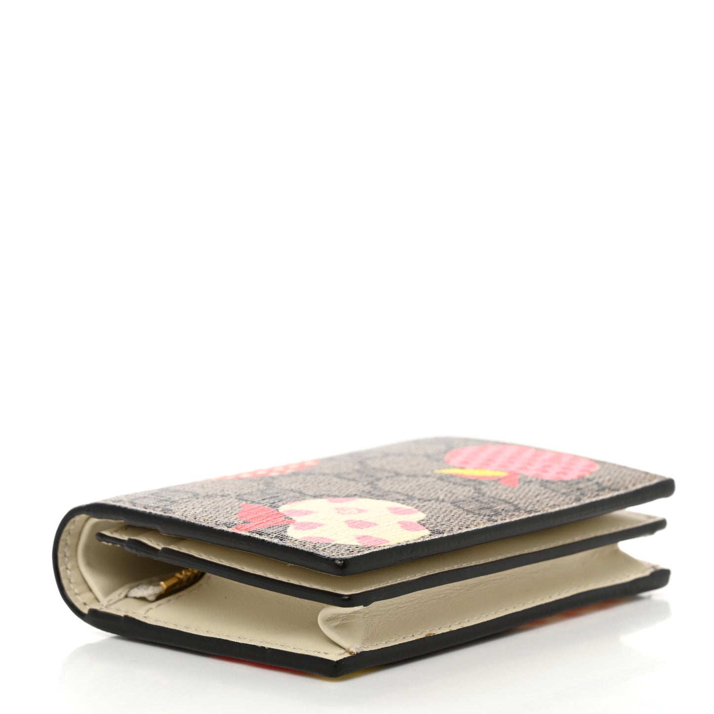 GG Supreme Monogram Les Pommes Card Case Wallet Beige Multicolor Mystic White