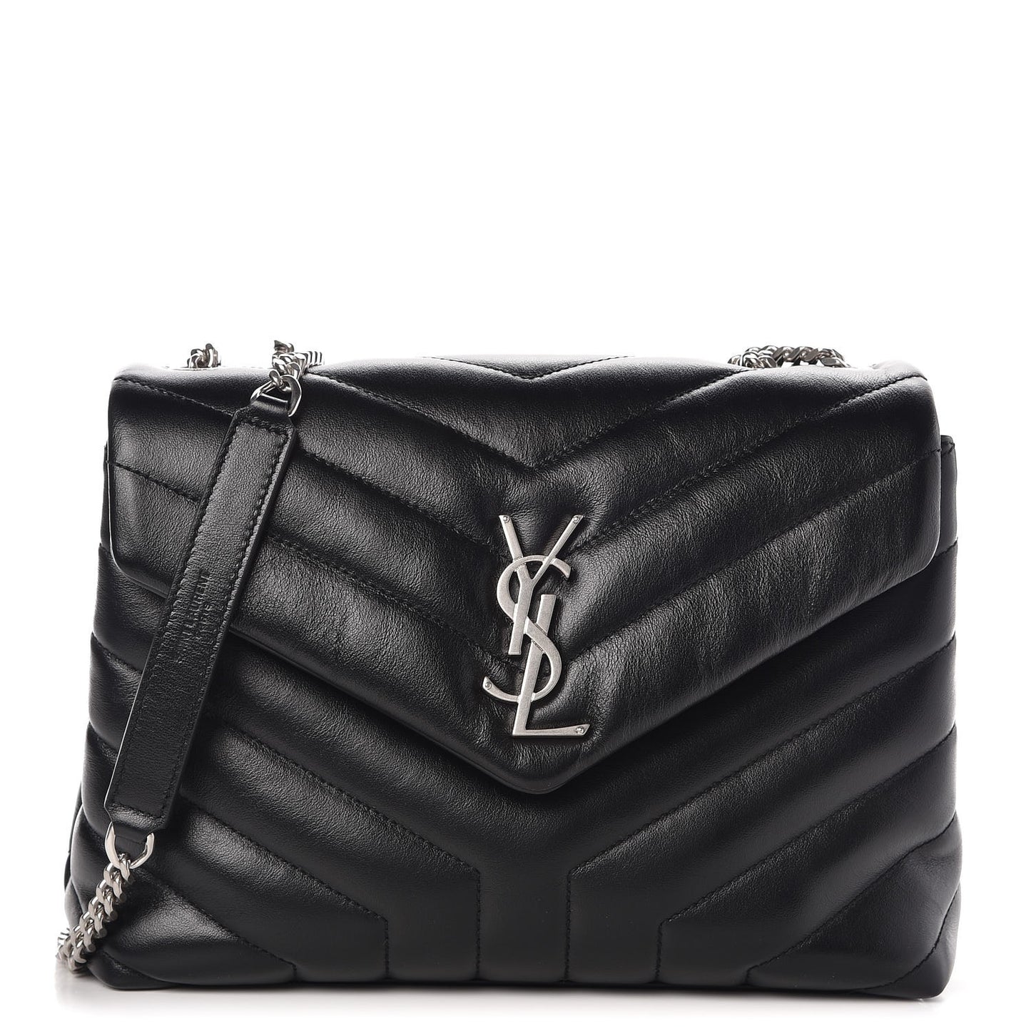 Calfskin Y Quilted Monogram Small Loulou Chain Satchel Black