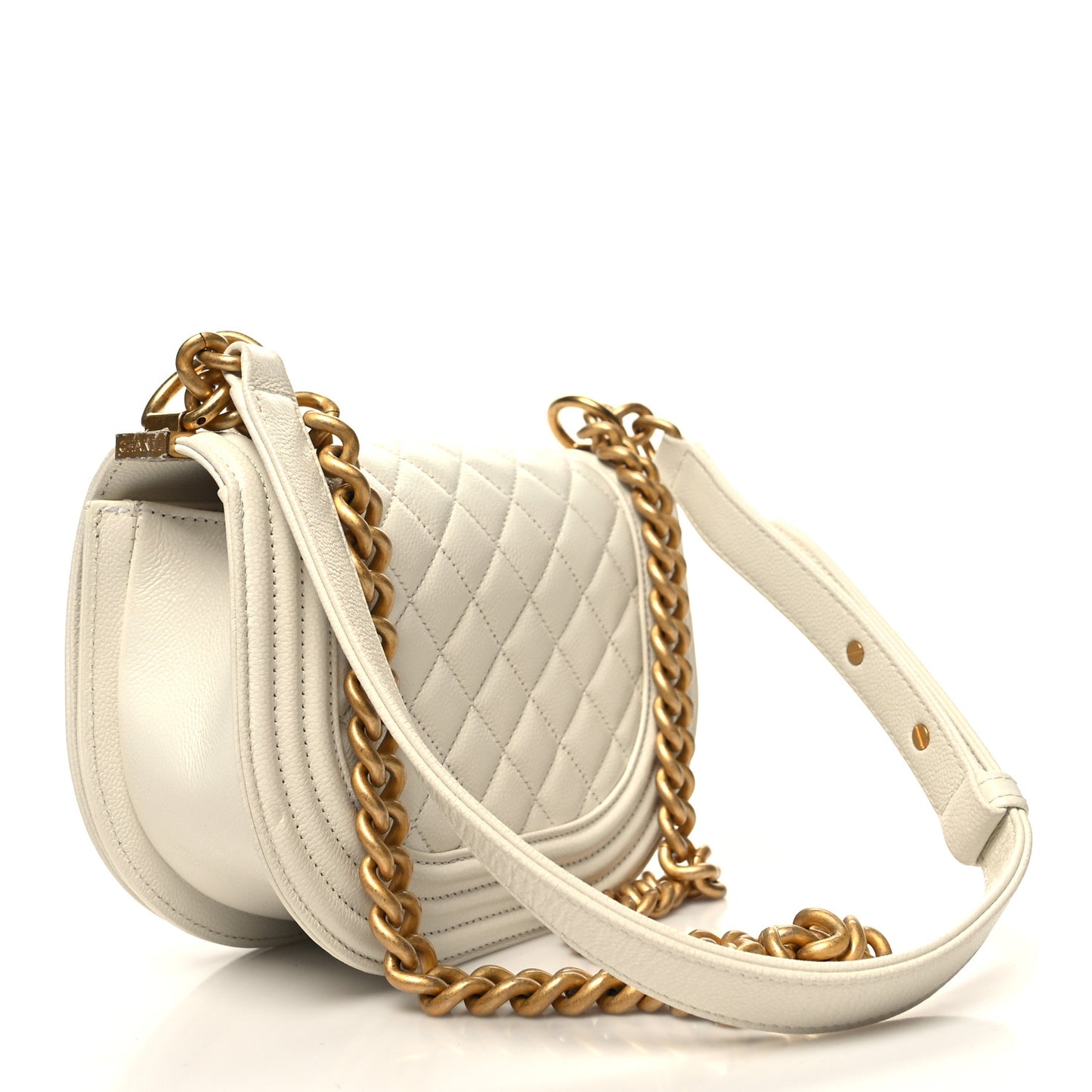 Caviar Quilted Small Boy Messenger Bag White