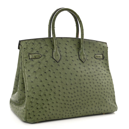 Hermes Ostrich Birkin 35 Vert Olive 3 of 23