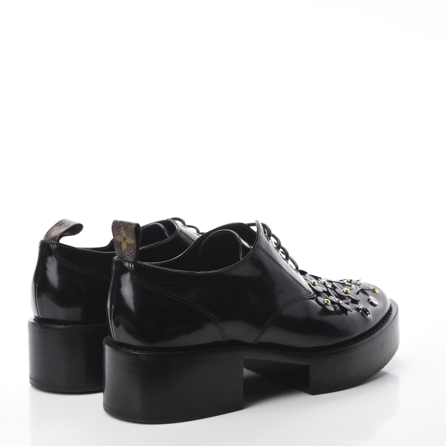 Patent Calfskin Blooms Flat Derby Platform Shoes 39 Black