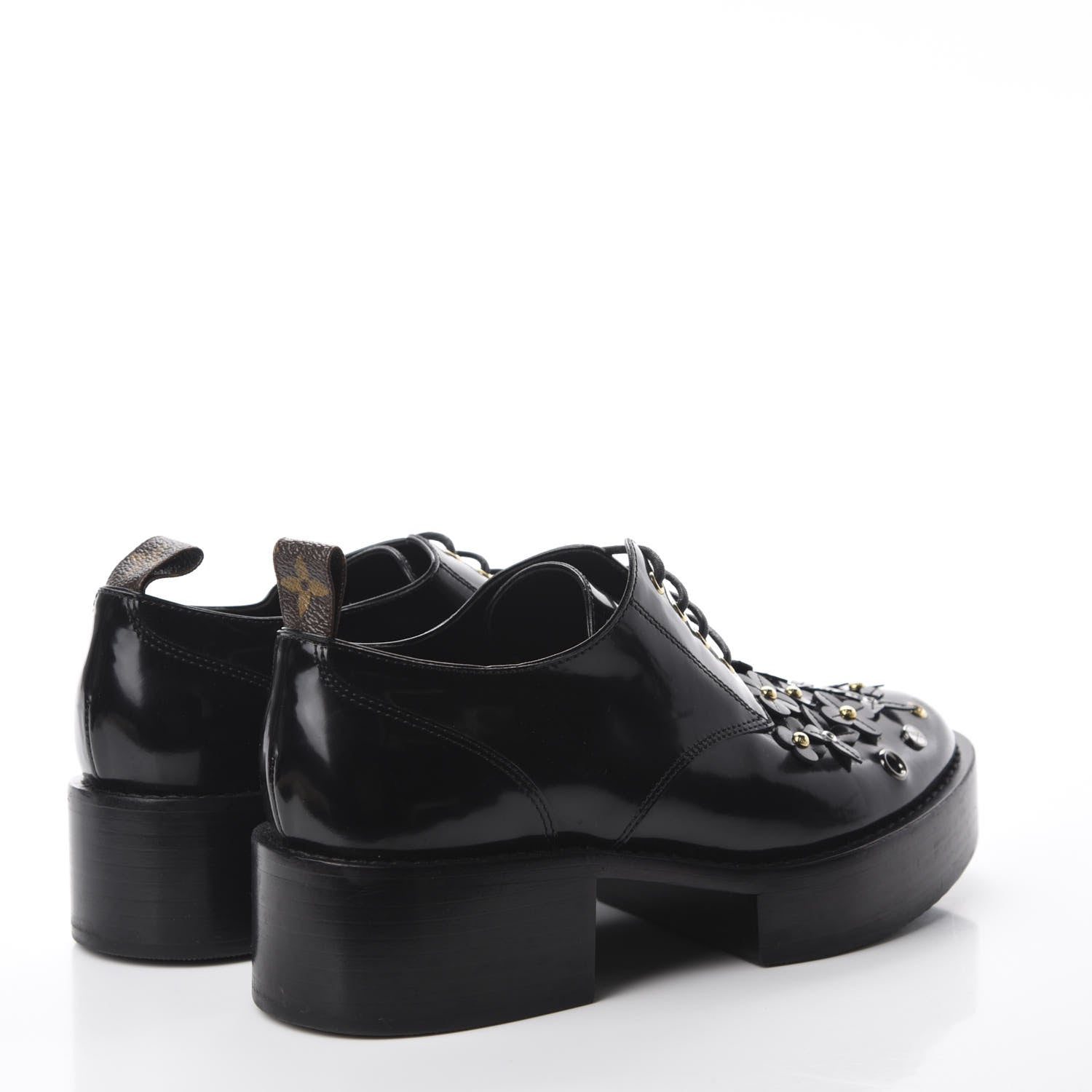 Louis Vuitton Patent Calfskin Blooms Flat Derby Platform Shoes 39 Black 4 of 9