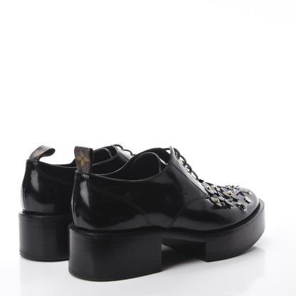Louis Vuitton Patent Calfskin Blooms Flat Derby Platform Shoes 39 Black 4 of 9