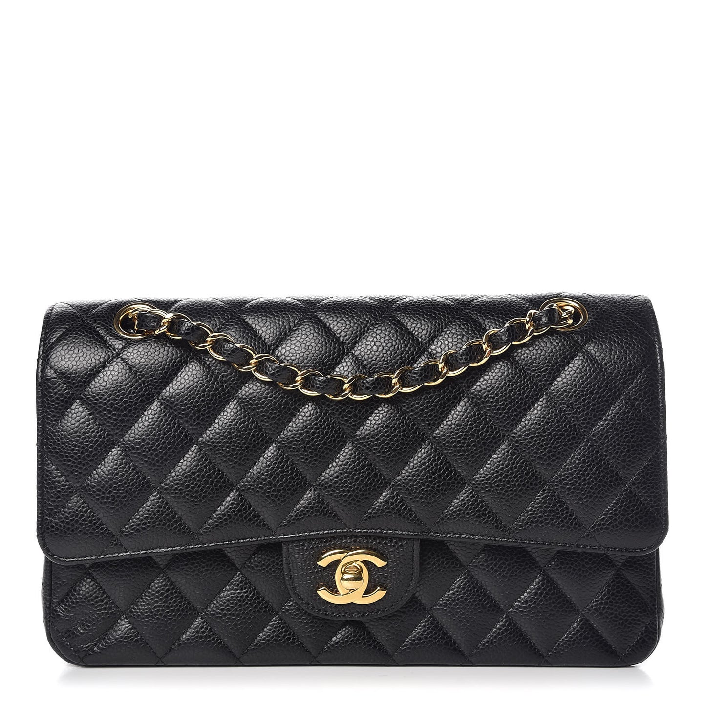 Caviar Quilted Medium Double Flap Black
