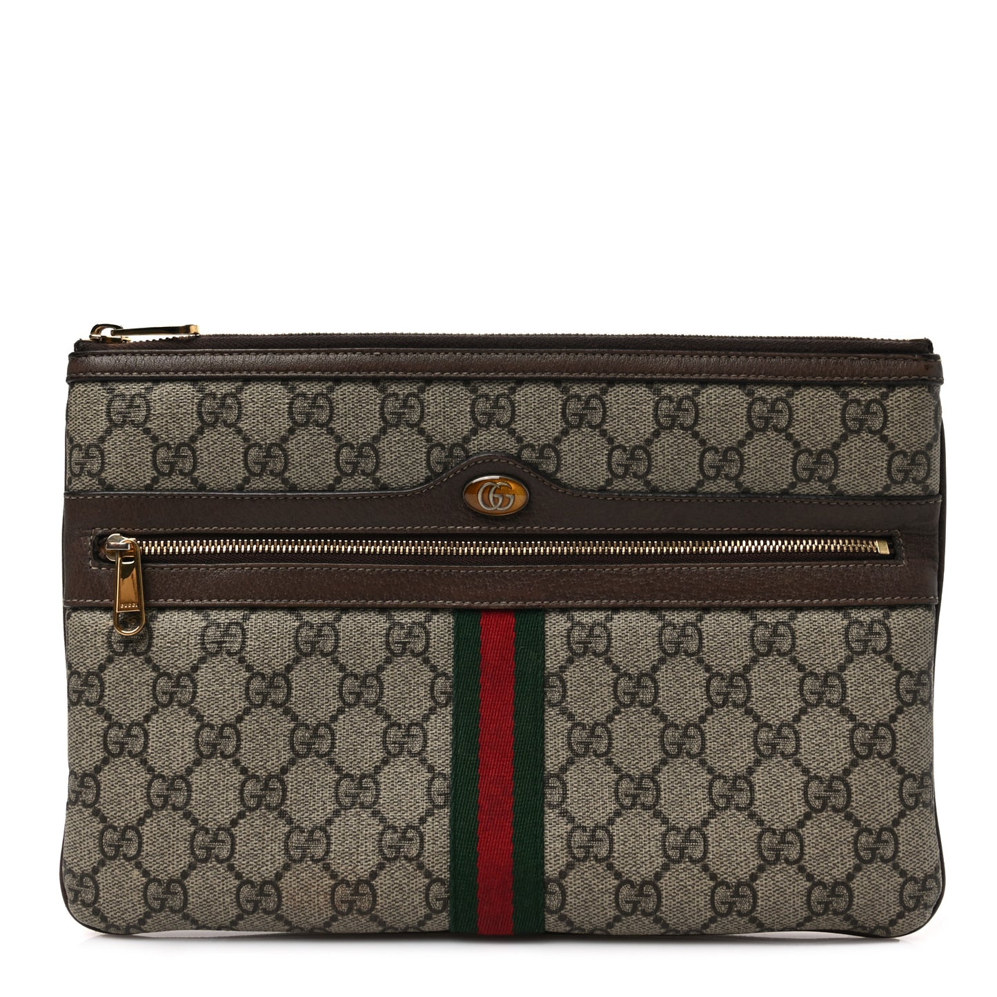 GG Supreme Monogram Large Ophidia Pouch Clutch Brown