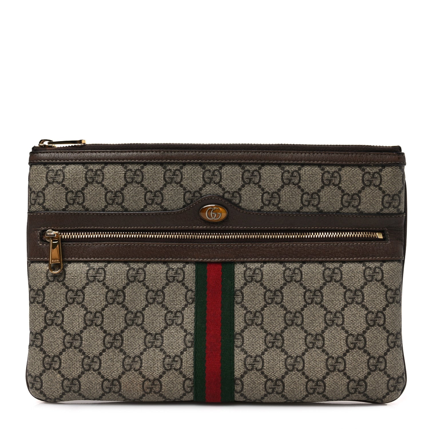 Gucci GG Supreme Monogram Large Ophidia Pouch Clutch Brown 1 of 8