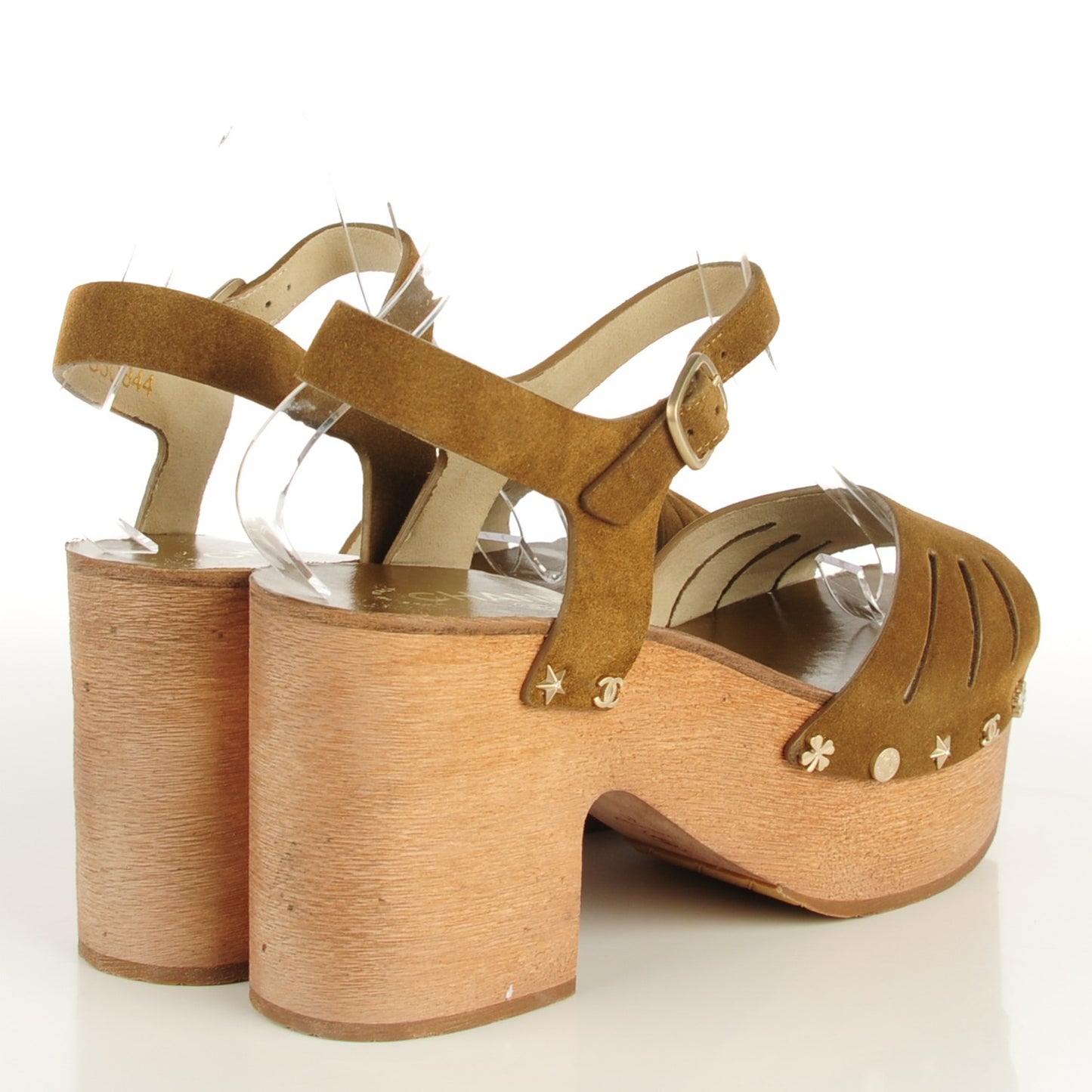 Suede Wooden Studded Platform Sandals 41 Brown