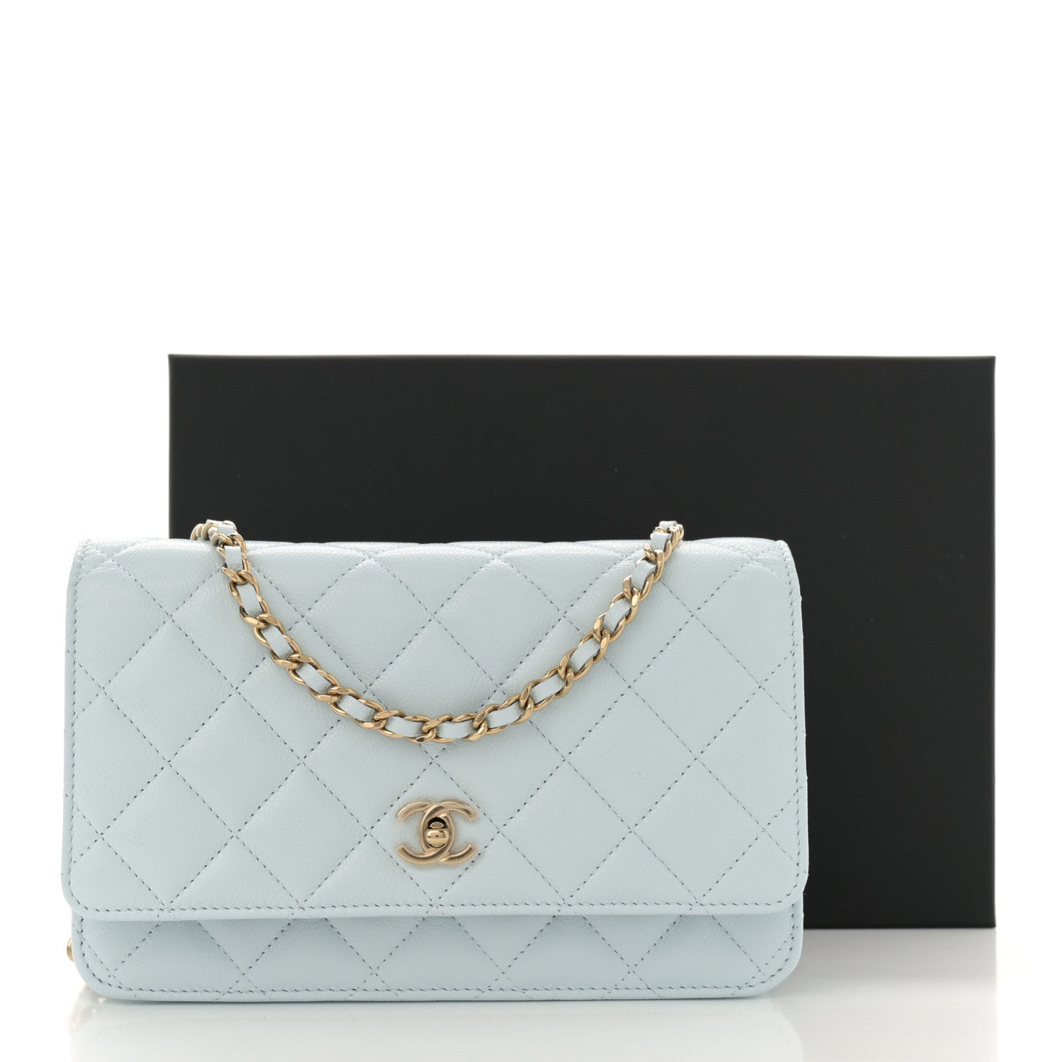 Chanel Caviar Quilted CC Turn Lock Wallet On Chain WOC Light Blue 11 of 11