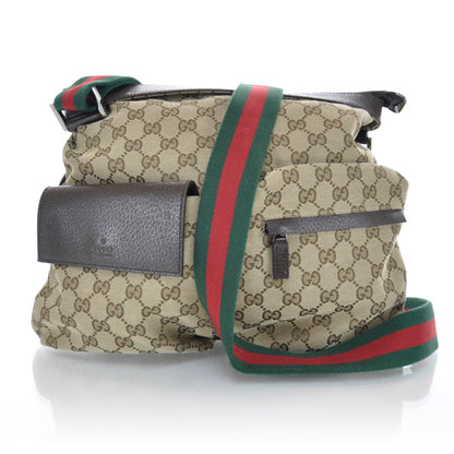 Gucci Monogram Web Medium Double Pocket Messenger Bag Dark Brown 1 of 11