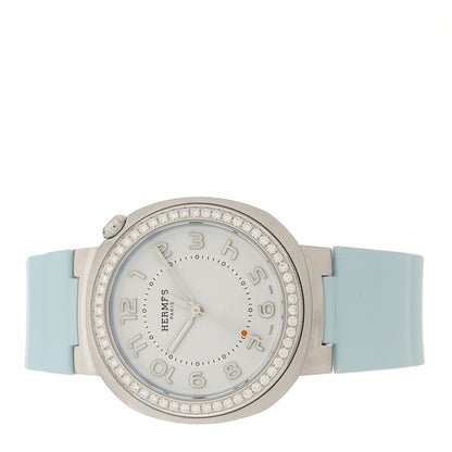Hermes Stainless Steel Rubber Diamond Bezel 36mm Cut Automatic Watch Bleu Brume 2 of 5
