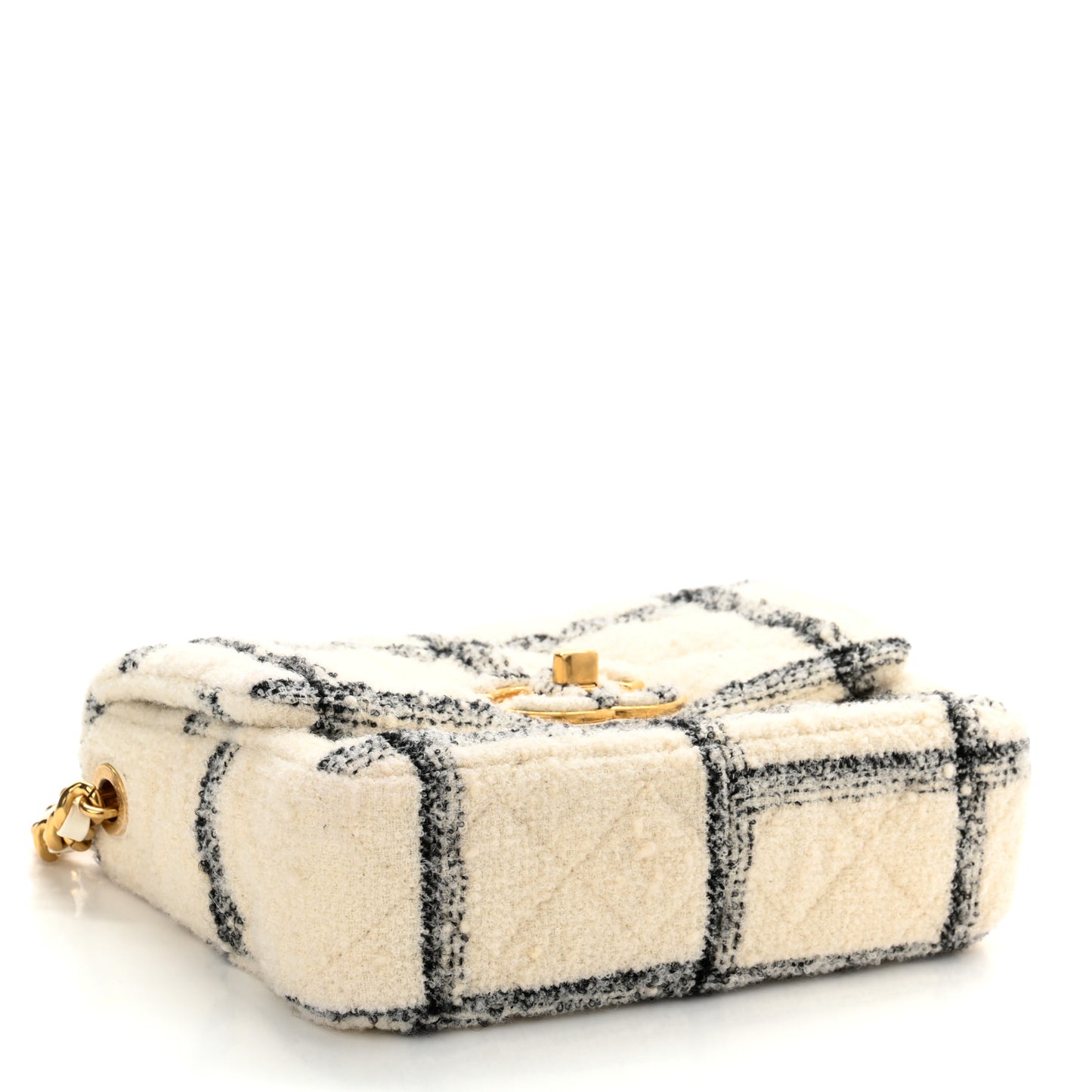 Wool Tweed Quilted Small Elegant Chain Flap White