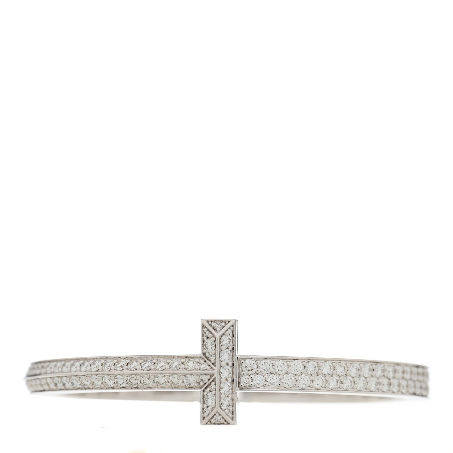 18K White Gold Diamond Wide T T1 Hinged Pave Bangle Bracelet