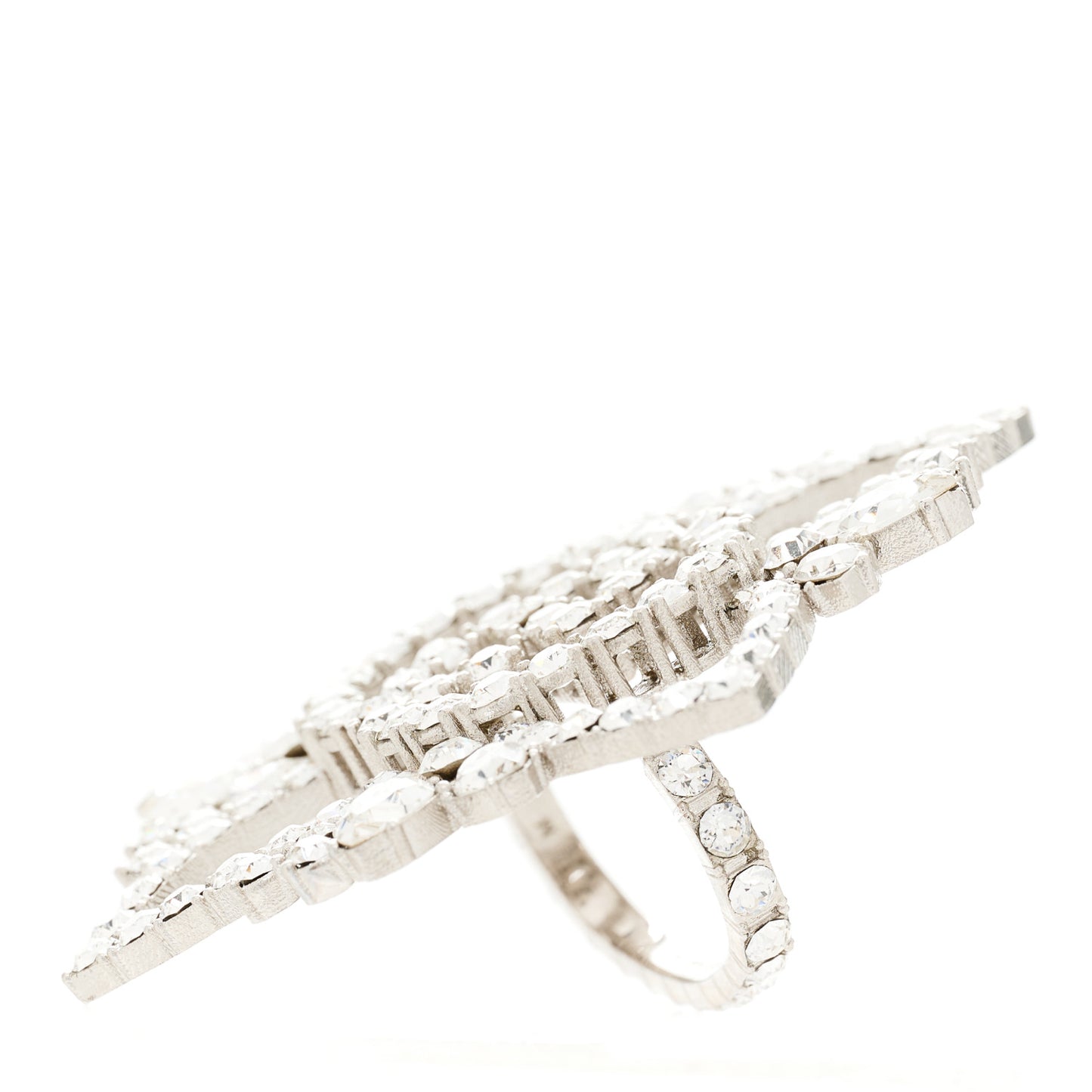 Metal Crystal Interlocking G Flower Ring M Silver