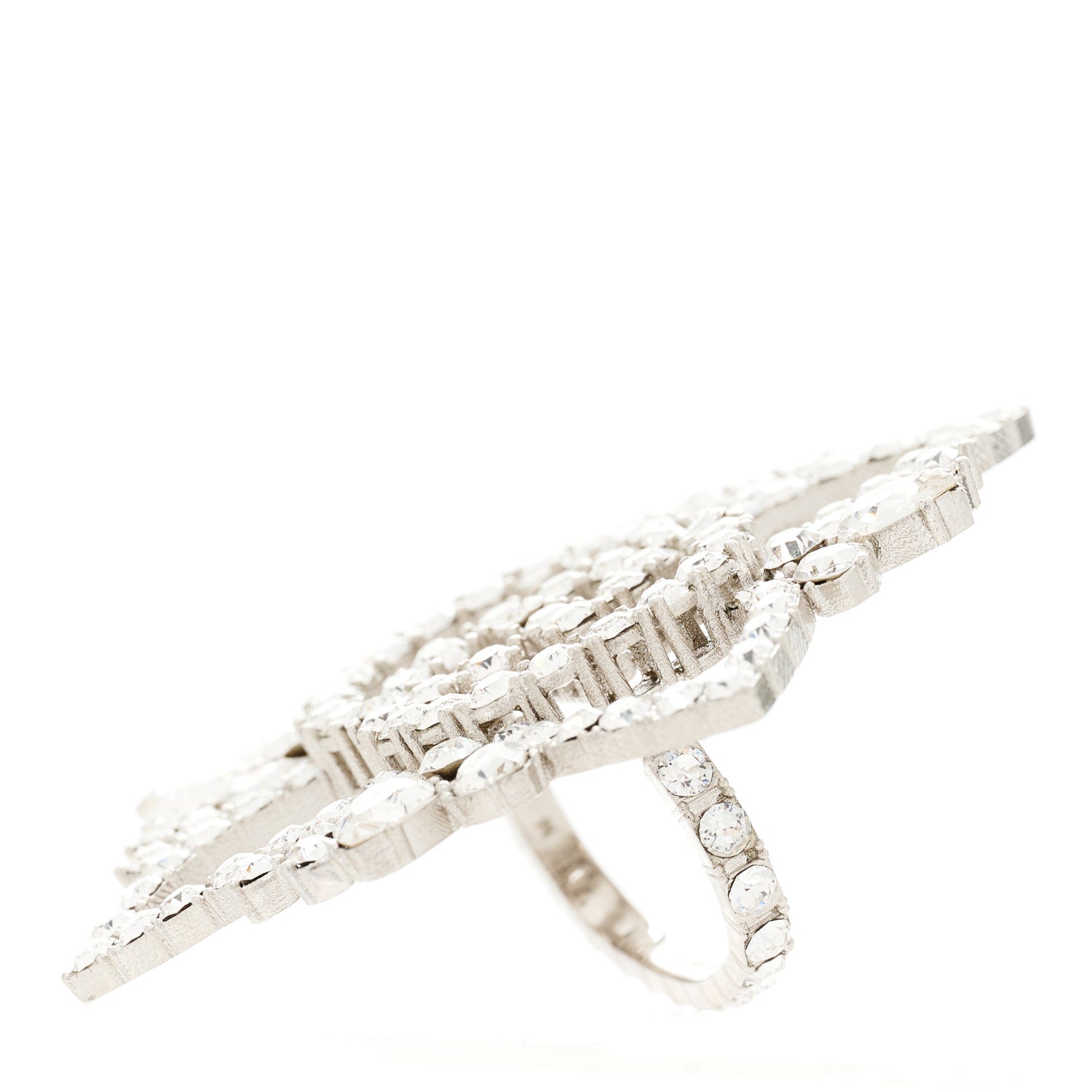 Gucci Metal Crystal Interlocking G Flower Ring M Silver 4 of 7