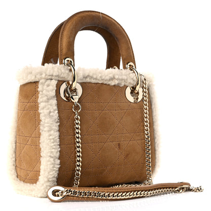 Christian Dior Suede Shearling Cannage Mini Lady Dior Camel 3 of 11