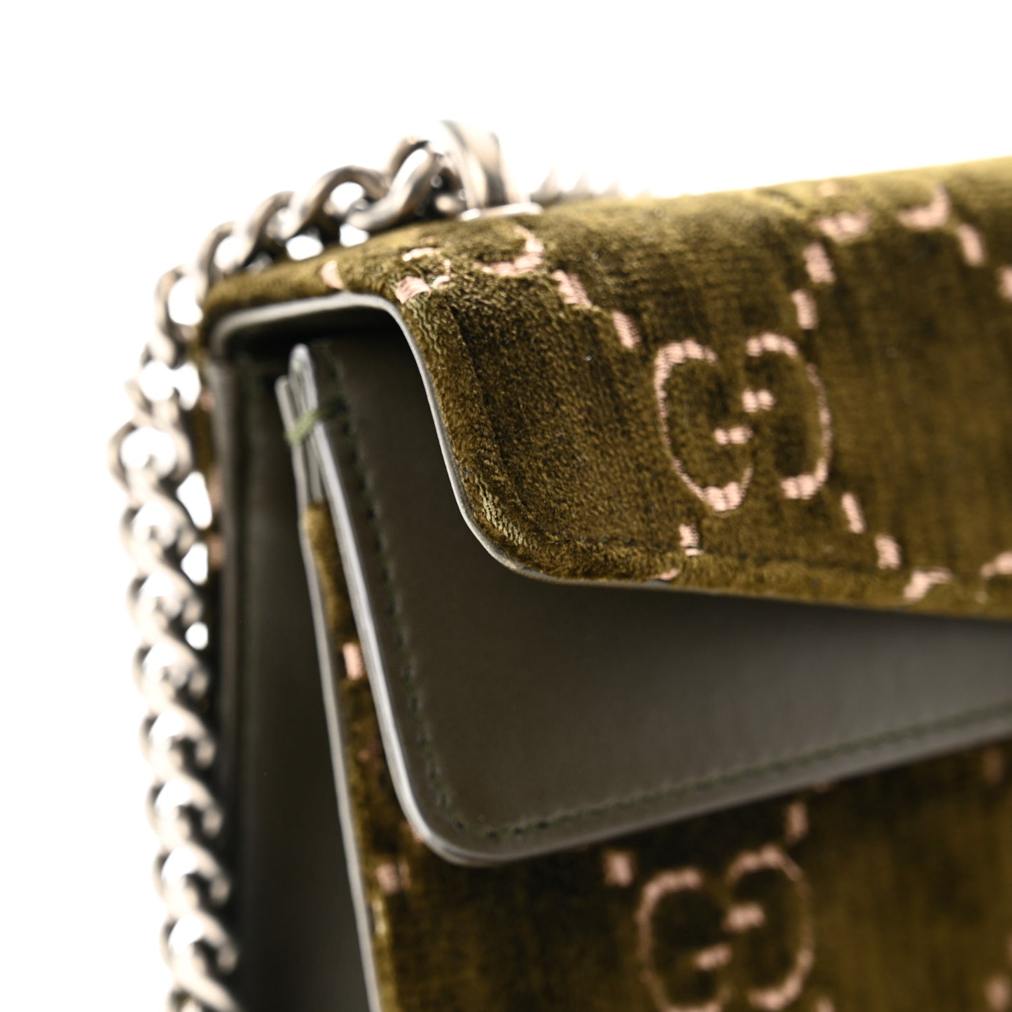 Velvet Skipper Crystal GG Monogram Small Dionysus Shoulder Bag Green
