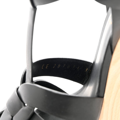 Saint Laurent Calfskin Wood Tribute 105 Platform Sandals 38.5 Black 6 of 11