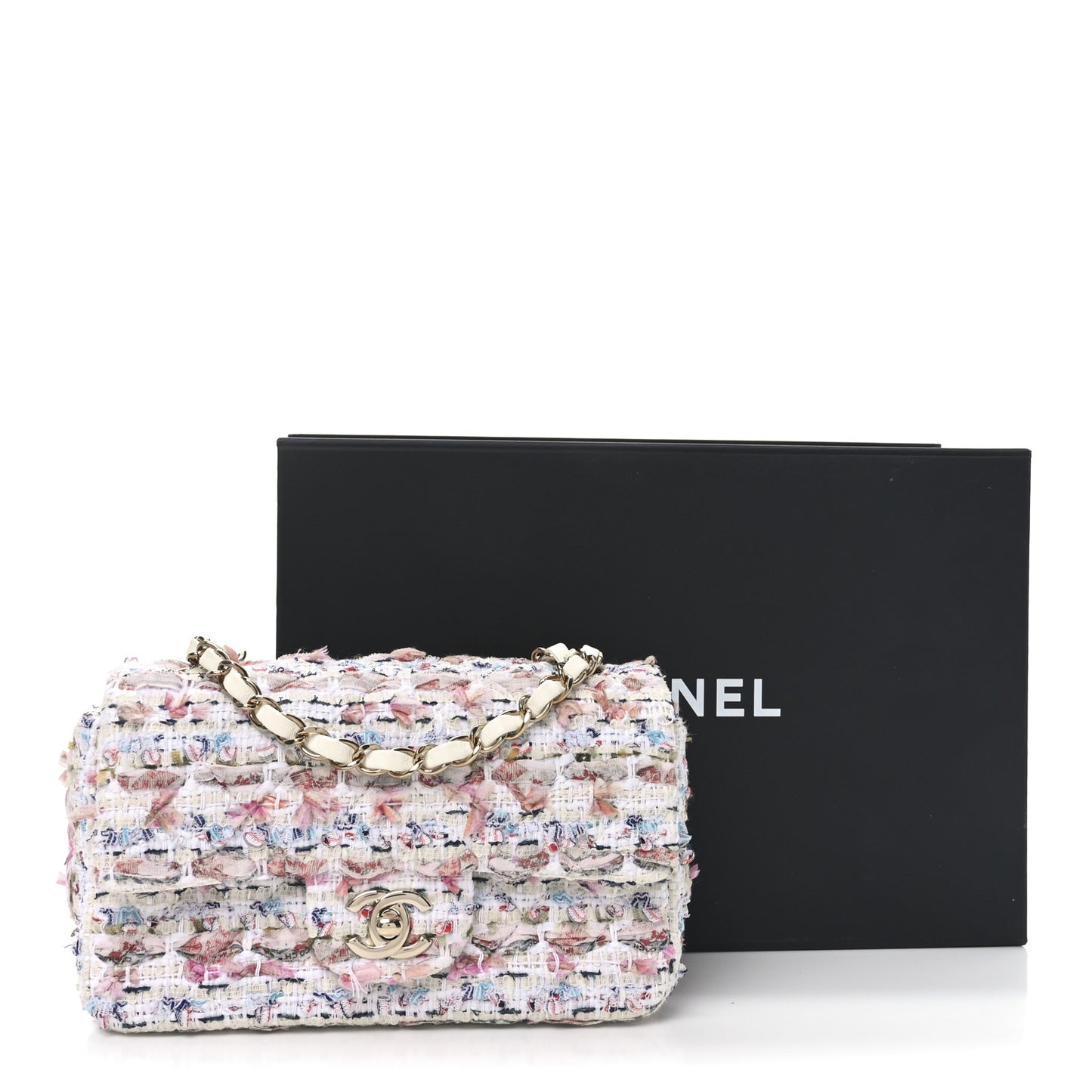 Tweed Quilted Mini Rectangular Flap Ecru Pink Blue Green