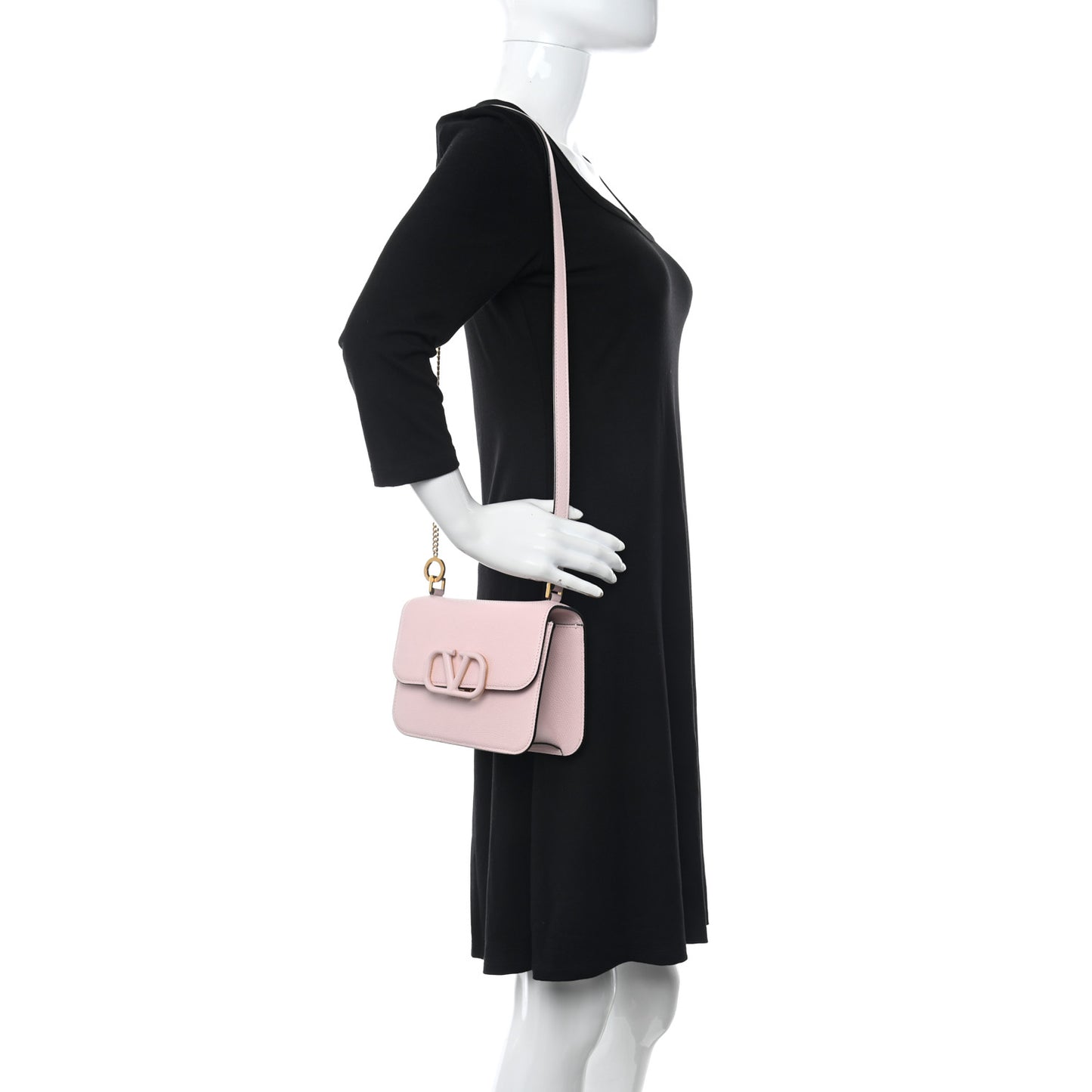 Grainy Calfskin Small VSling Shoulder Bag Water Rose