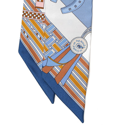 Hermes Silk Brides et Gris Twilly Gris Bleu Jean White Miel 4 of 4