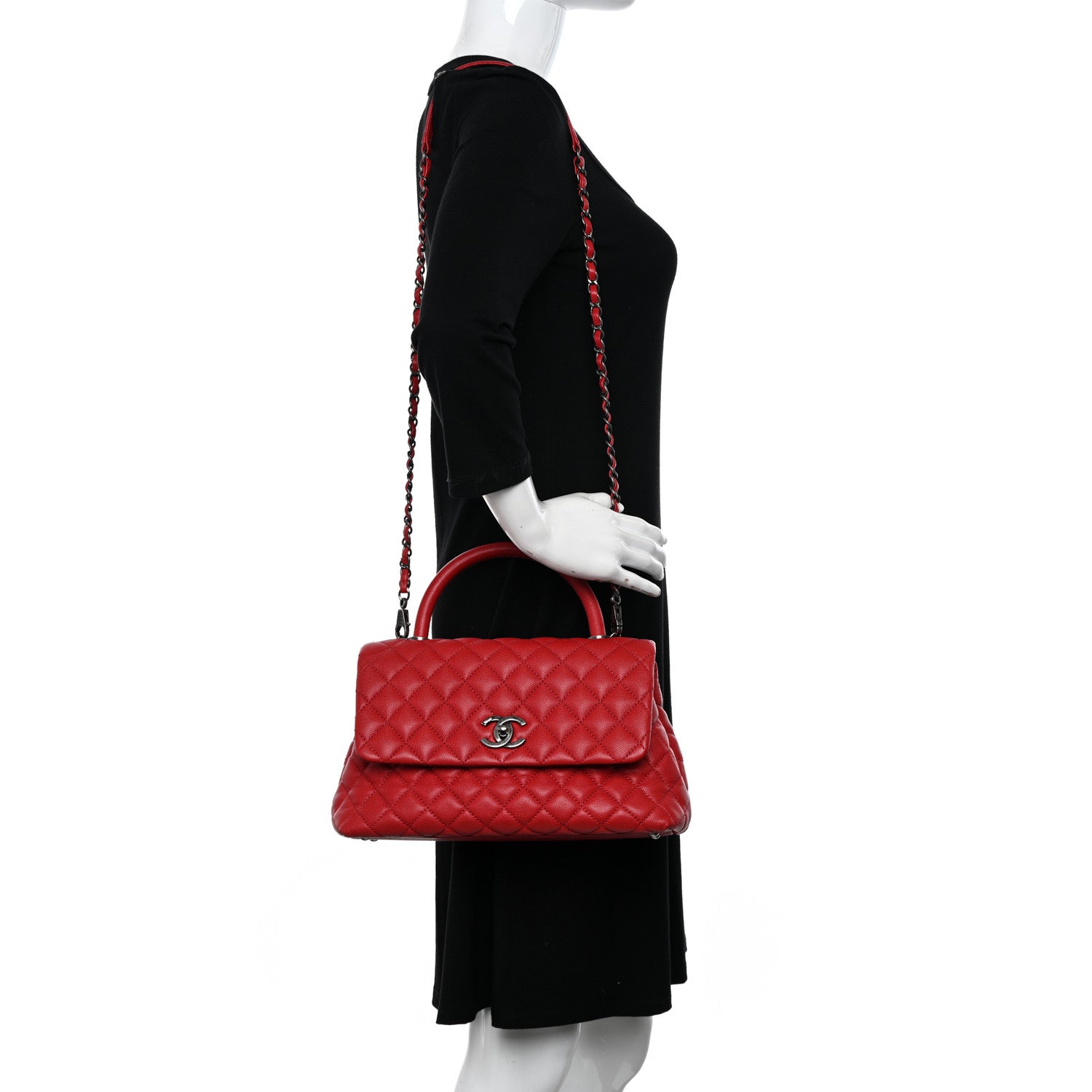 Chanel Caviar Quilted Small Coco Handle Flap Red 2 of 10