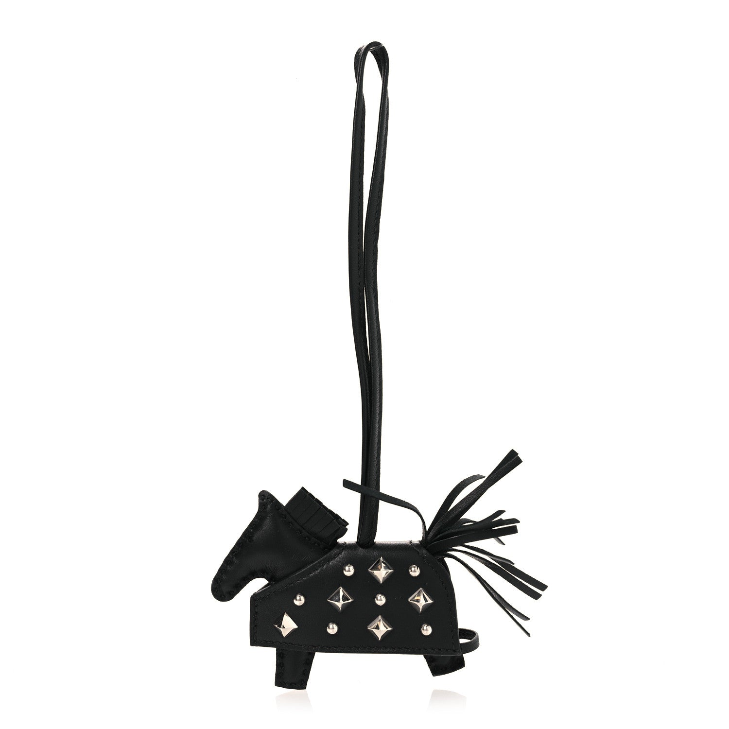 Hermes Milo Lambskin Studded Grigri Rodeo Robeo Rock Horse Bag Charm PM Black 1 of 4