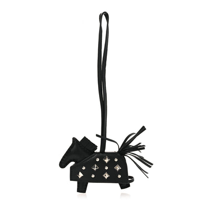 Hermes Milo Lambskin Studded Grigri Rodeo Robeo Rock Horse Bag Charm PM Black 1 of 4