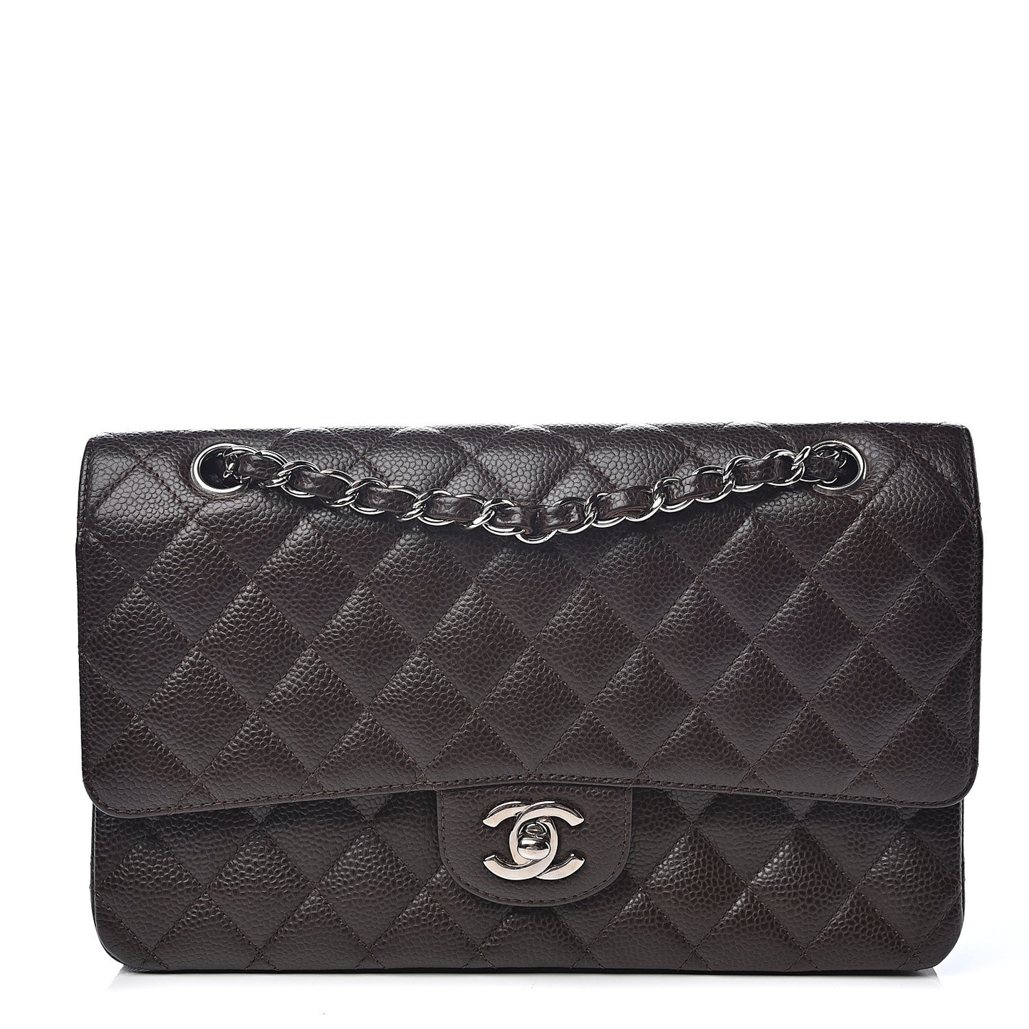 Caviar Quilted Medium Double Flap Brown
