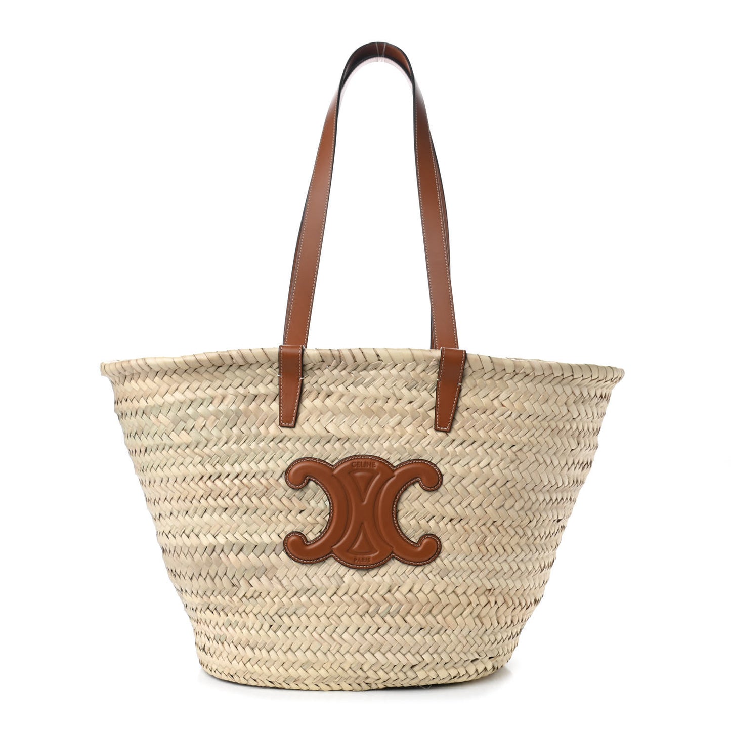 Raffia Calfskin Triomphe Medium Panier Tan