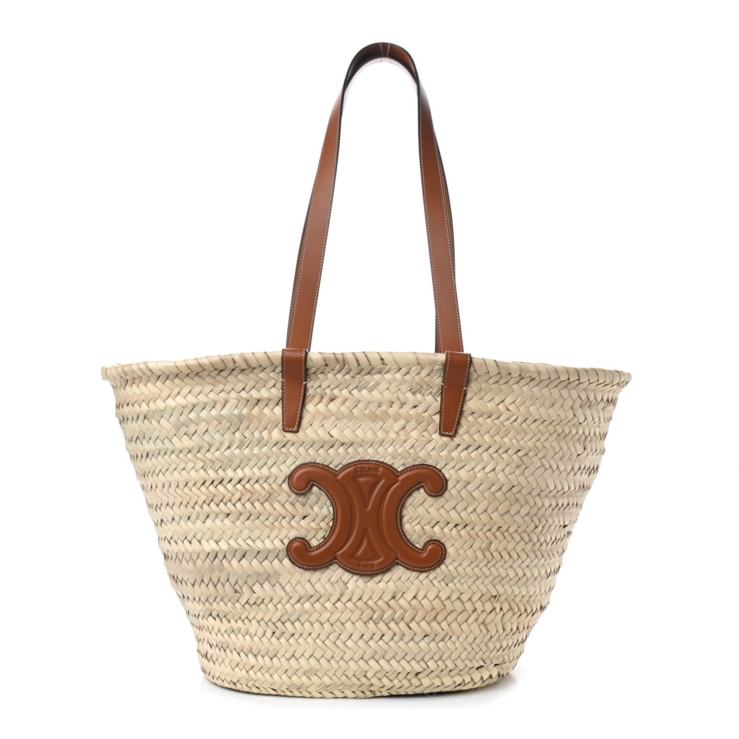 Celine Raffia Calfskin Triomphe Medium Panier Tan 1 of 4