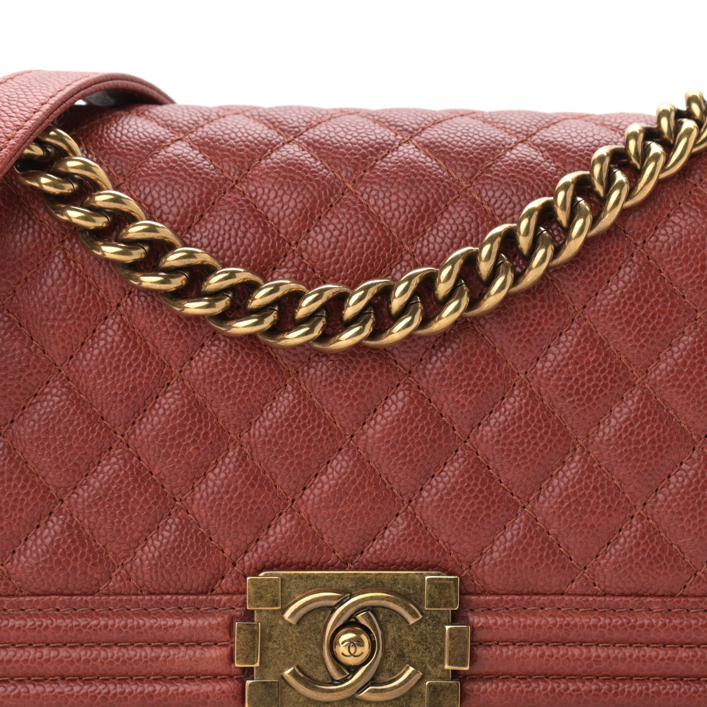 Caviar Quilted Medium Boy Flap Dark Orange