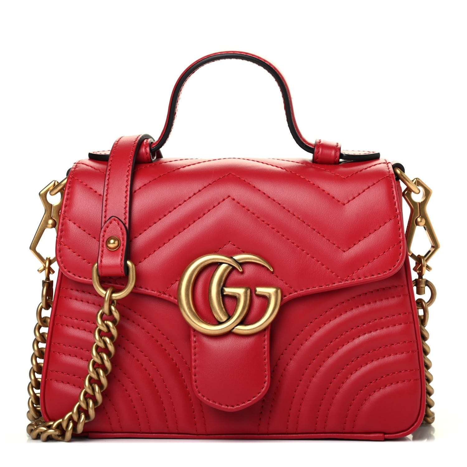 Gucci Calfskin Matelasse Mini GG Marmont Top Handle Shoulder Bag Hibiscus Red 1 of 4