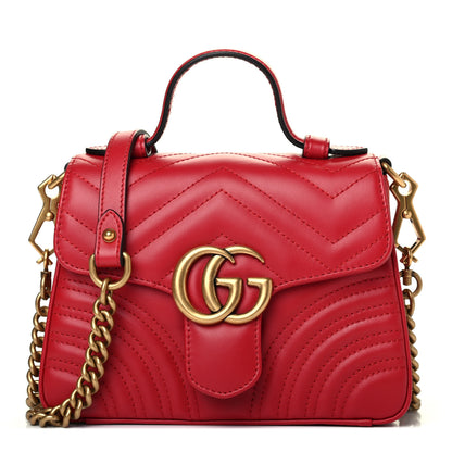 Gucci Calfskin Matelasse Mini GG Marmont Top Handle Shoulder Bag Hibiscus Red 1 of 4