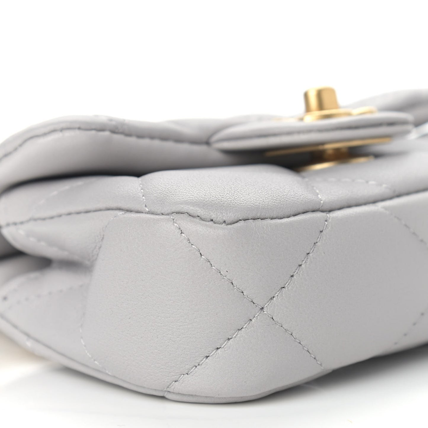 Calfskin Quilted Lady Handle Flap Card Holder With Chain Grey