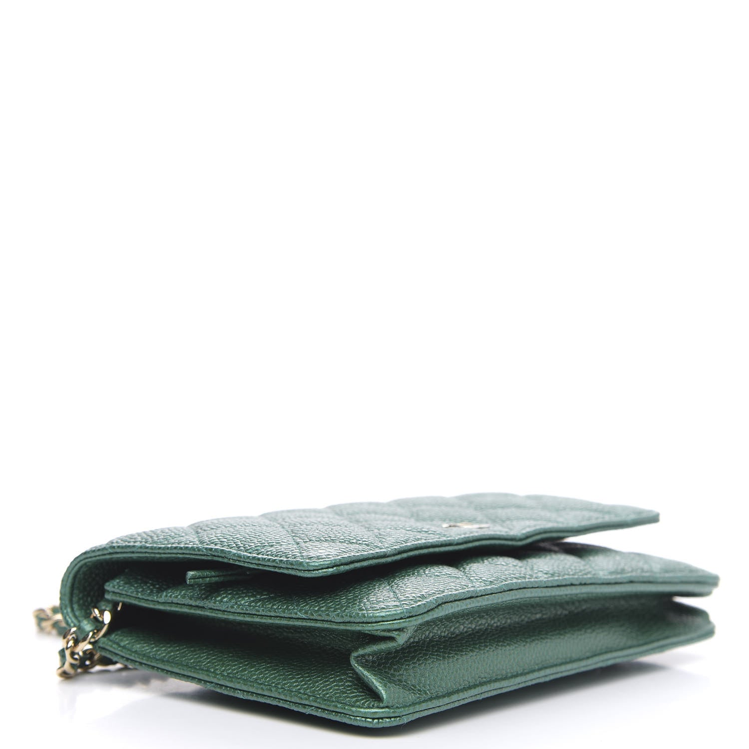 Chanel Metallic Caviar Quilted Wallet On Chain WOC Green 4 of 11
