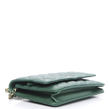 Chanel Metallic Caviar Quilted Wallet On Chain WOC Green 4 of 11
