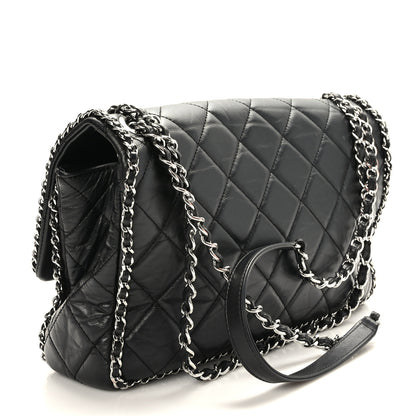 Chanel Crumpled Calfskin Quilted Large Chain All Over Flap Bag Black 3 of 9
