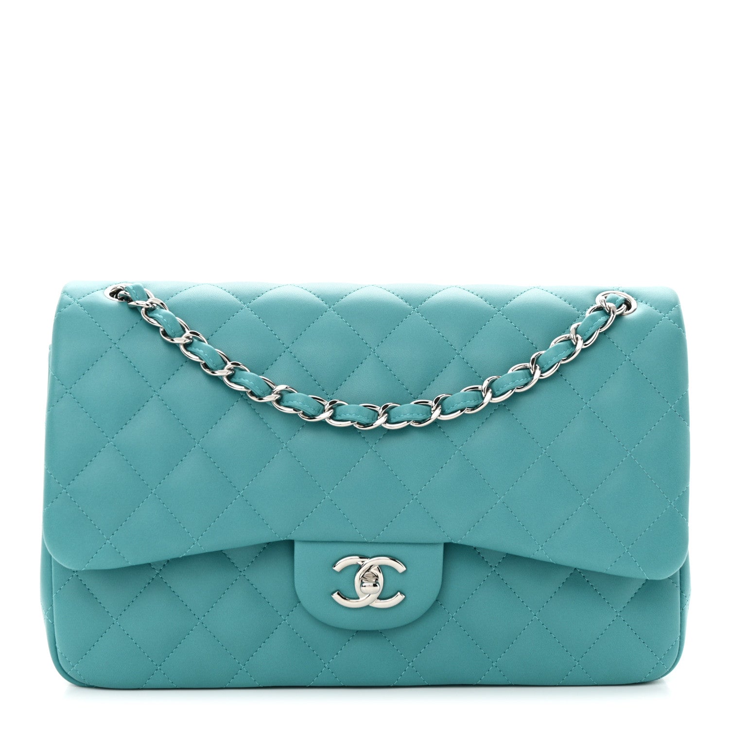 Chanel Lambskin Quilted Jumbo Double Flap Turquoise 1 of 12